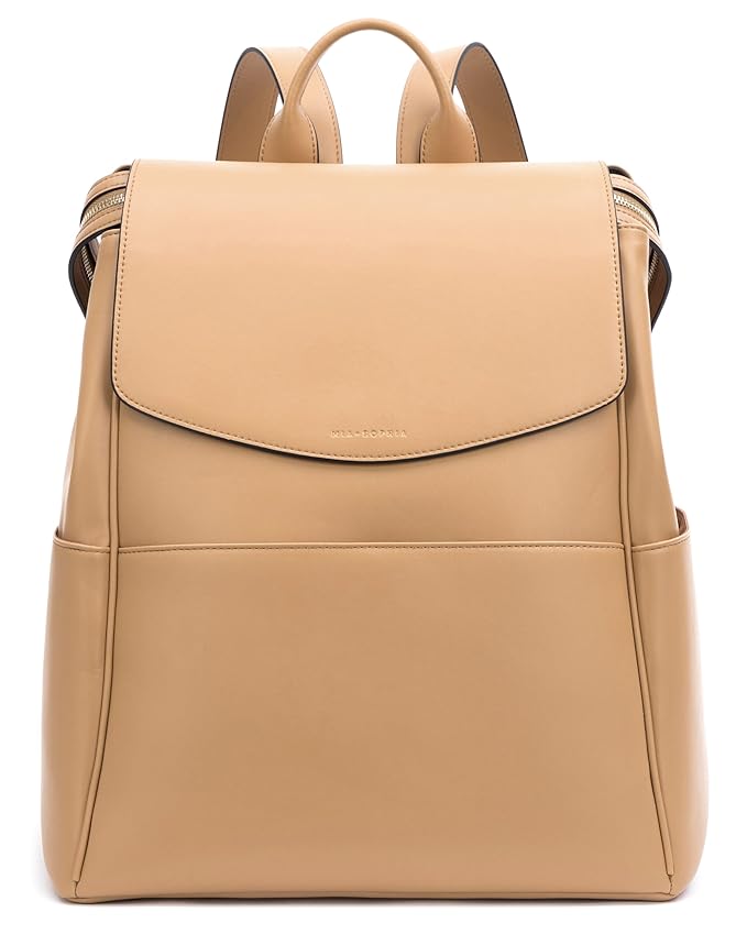 MIA + SOPHIA Leather Diaper Bag Backpack with USB Charging port, Changing Pad, Stroller Straps, and Bottle Holder (Brown Olivia)