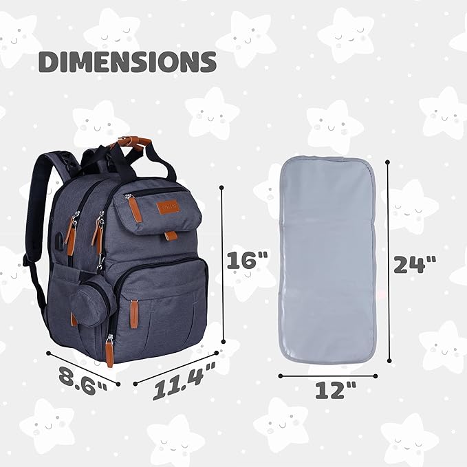 Expandable Diaper Bag Backpack for Baby Boy & Girl – 26-32L Large Capacity Travel Diaper Bag with Insulated Pockets, Changing Pad & Stroller Straps – Dark Grey