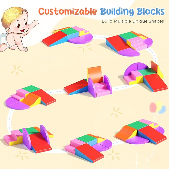 Lischwert Foam Climbing Blocks for Toddlers, Baby Climbing Blocks Soft Play Climbing for Toddlers with Foldable Block and Tunnel Indoor Climbing Toys for Toddler 1-3, 6 Pieces