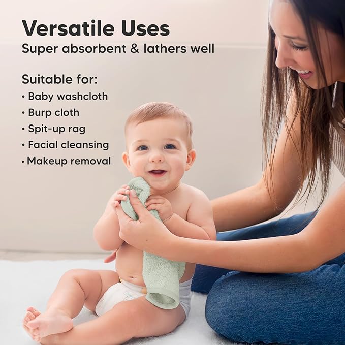6-Pack Soft Baby Washcloths, Viscose from Bamboo - Kids, Newborn Bath Towels, Infant Shower, Toddler Reusable Face Towel, Gentle on Skin, Face Wash Cloths for Babies, 10x10 (Stone/Dove)