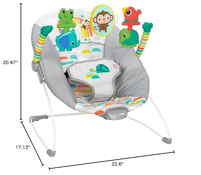 Bright Starts Playful Paradise Comfy Baby Bouncer Seat with Soothing Vibration and Toys, Unisex, 0-6 Months