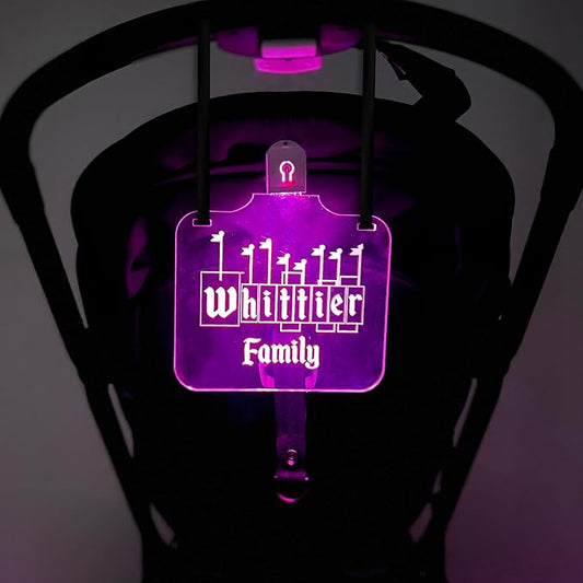 Personalized Night Light Stroller Name Tag, Mouse Ears Sign, Light up Family Stroller Sign for Theme Parks, Amusement Park Family Sign (Style 13)