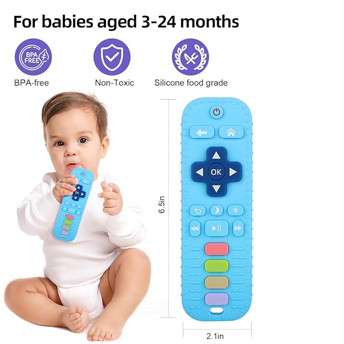 Chuya Remote Teethers Silicone Baby Teething Toys, TV Remote Teether for 0-6-12-18 Months Babies Infant Toddlers Teething Relief Chew Toys (Blue)