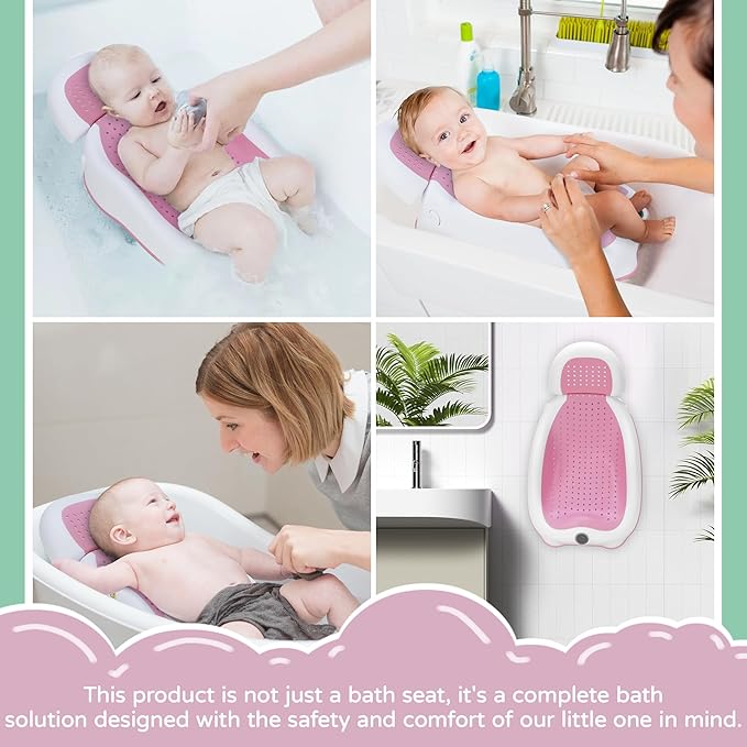 Baby Bath Support | Newborn Bathtub,Ergonomically Designed with Thermometer Collapsible Baby Bathtub Baby Bather, Baby tubs for Baby tubs for Newborn Essentials Must Haves (Pink)