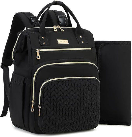 AIJIEKE Diaper Bag, Large Wide-Open Baby Diaper Backpack, Multi-functional Baby Travel Tote Bag, Diaper Bag with Changing Pad, Diaper Bags for Mom & Maternity (Black)