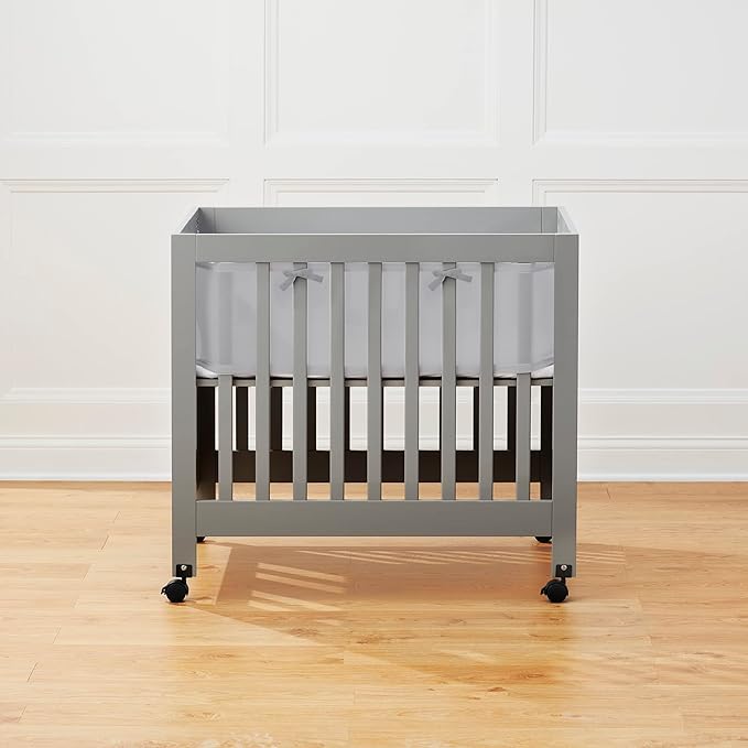 Mini Crib Breathable Mesh Liner by BreathableBaby, Classic 3mm Mesh, Gray, Size 4M Covers 4 Sides FITS MINI CRIBS WITH 38x24” MATTRESS ONLY