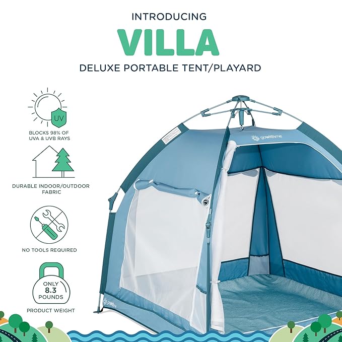 Baby Delight Go with Me Villa Portable Tent and Playard | Kids Tent and Playhouse | Indoor and Outdoor | Blue Wave
