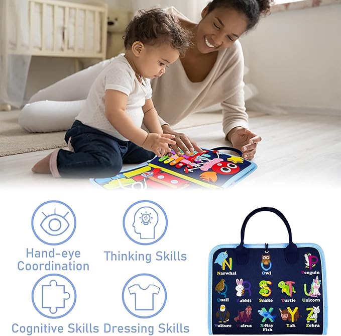 Gojmzo Busy Board Montessori Toys for Toddler Boys & Girls Gifts, Sensory Toys for Toddlers, Educational Travel Preschool Activities Learning Alphabet Count Fine Motor Skills