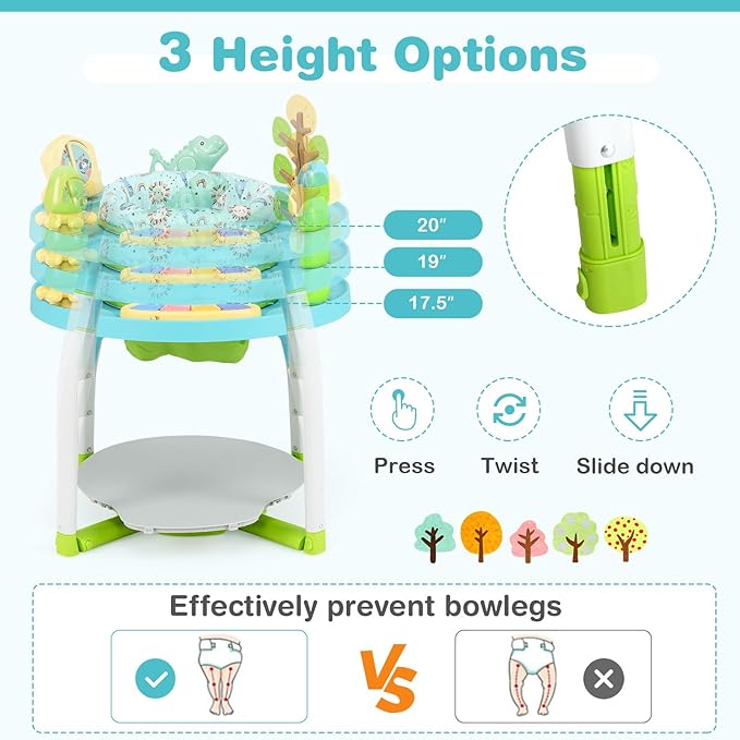 BABY JOY 5 in 1 Baby Activity Center, Baby Jumpers and Bouncers with Removable Toys, Lights & Music, 3 Adjustable Heights, Interactive Play Center for Toddlers Boys Girls 6-36 Months (Blue)