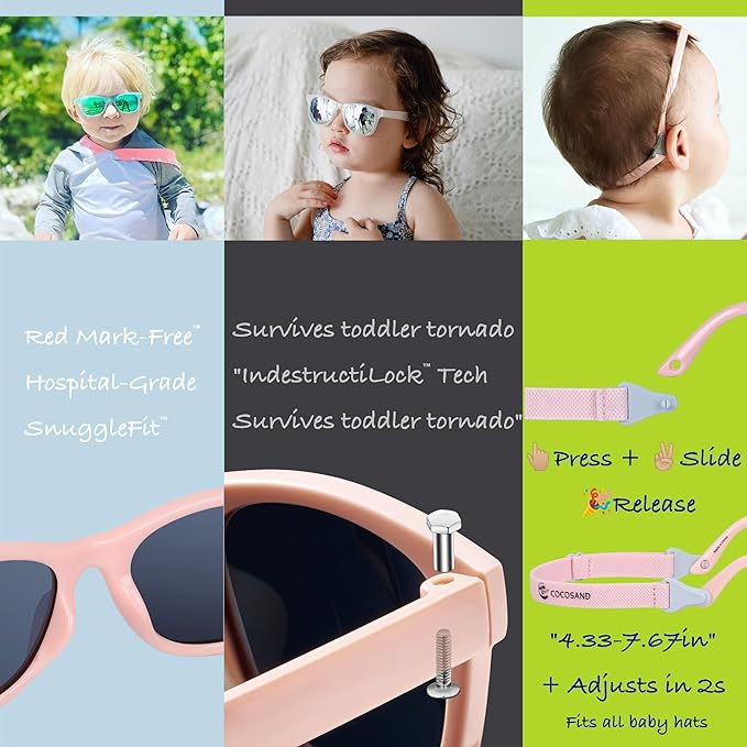 COCOSAND Flexible Polarized Baby Sunglasses with Strap UV Protection for Toddler Infant Girl Boy Age 0-24 Months