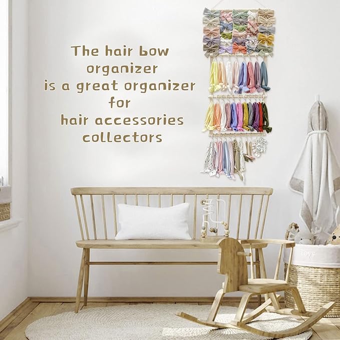 POVETIRE Headband Holder Hair Bows Organizer for Girls, Baby Headbands Hair Accessories Organizer Storage Wall Hanging Decor for Toddler Girls Room