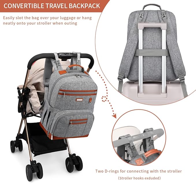 Diaper Bag Backpack, Large Baby Nappy Bags with Portable Changing Pad for Boys and GirlsMultifunction Travel Baby Bag for Moms Dads, Shower Gifts Waterproof and Stylish,Grey