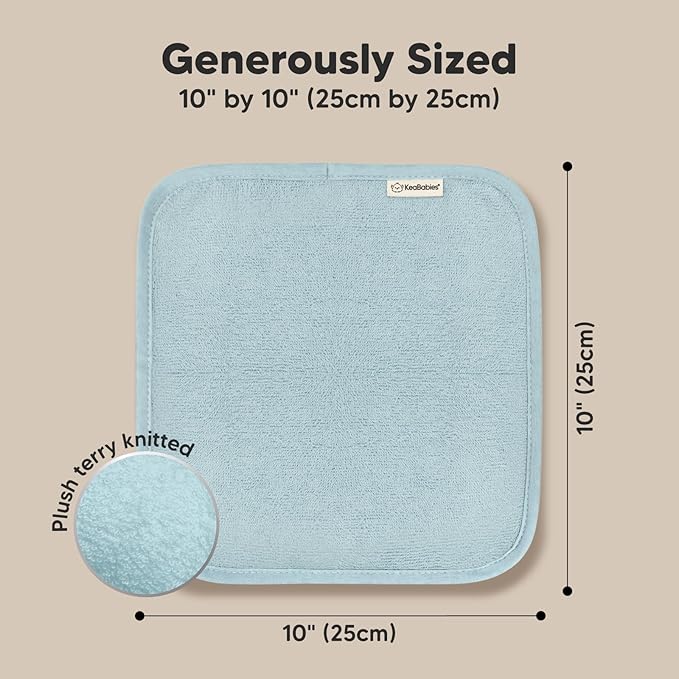 6-Pack Soft Baby Washcloths, Viscose from Bamboo - Kids, Newborn Bath Towels, Infant Shower, Toddler Reusable Face Towel, Gentle on Skin, Face Wash Cloths for Babies, 10x10 (Sky)