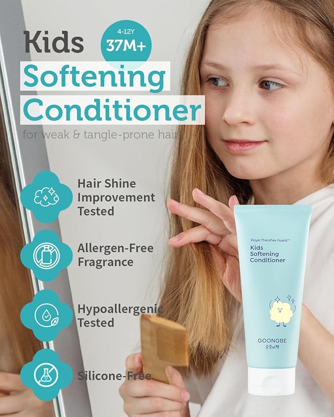 Korean Kids Silicone-Free Silky Shampoo & Conditioner for Weak Frizzy Hair - Glossy Shine & Tangle Prevention - Low pH - Allergen-Free, 10.1oz & 6.76oz