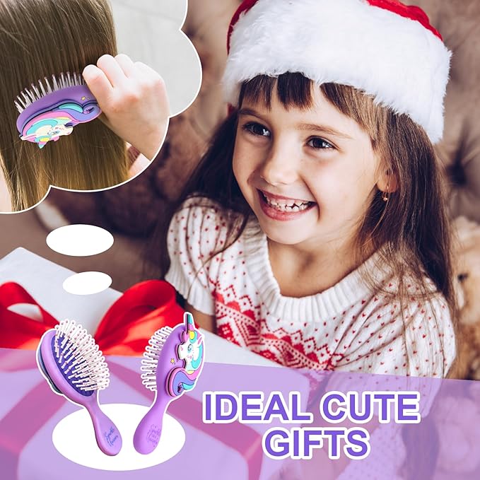 Toddler Hair Brush - Mini Hair Brush for Kids - Travel Brush for Boys and Girls - Unicorn Brush with Air Cushion - Pupple