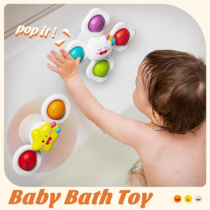 SpringFlower Baby Toys, Suction Cup Spinner Toys for 6 12 18 Months Toddlers, Birthday Baby Gifts Sensory Toys Bath Toys Travel Table Toy