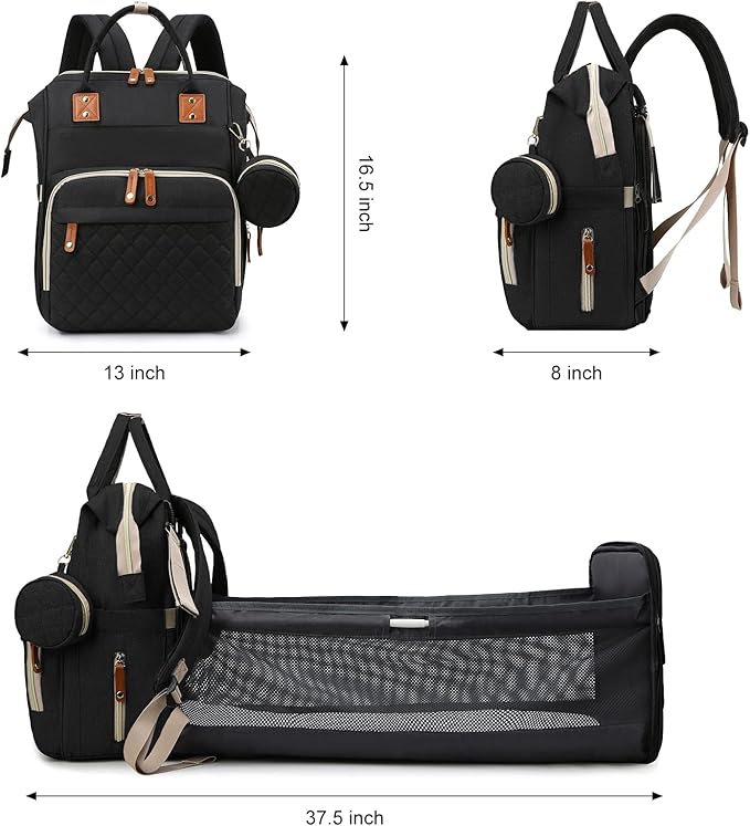 Diaper Bag with Changing Station, Waterproof 3 in 1 Baby Diaper Backpack with Foldable Changing Pad, Large Travel Back Pack for Baby Girl Boy, Baby essentials, Black