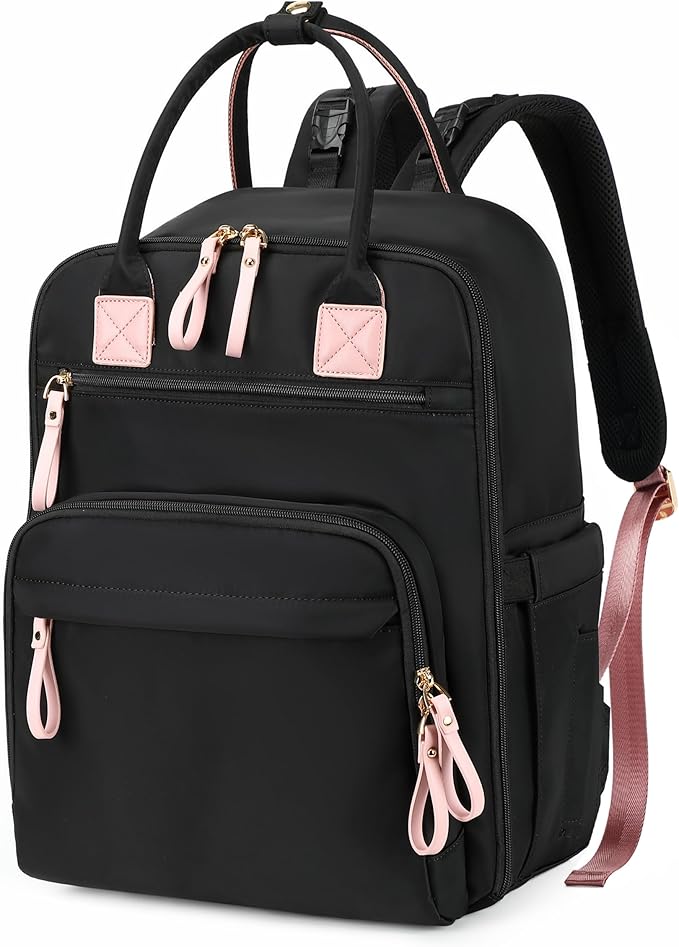 18 Pockets Diaper Bag Backpack with Waterproof Pockets and Stroller Buckle, Convertible Tote Bag (Black, Large)