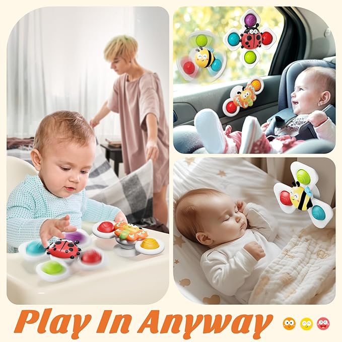 SpringFlower Suction Cup Spinner Toys, Baby Bath Toys 6-12 Months, Bath & Travel Toy for Toddlers, Birthday Baby Sensory Toy for 1 2 3 Year Old Toddler