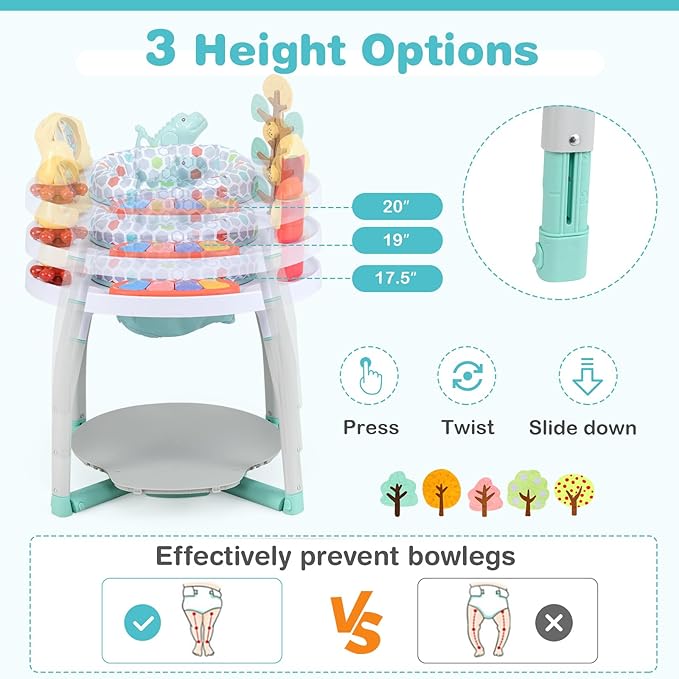 BABY JOY 5 in 1 Baby Activity Center, Baby Jumpers and Bouncers with Removable Toys, Lights & Music, 3 Adjustable Heights, Interactive Play Center for Toddlers Boys Girls 6-36 Months (White)