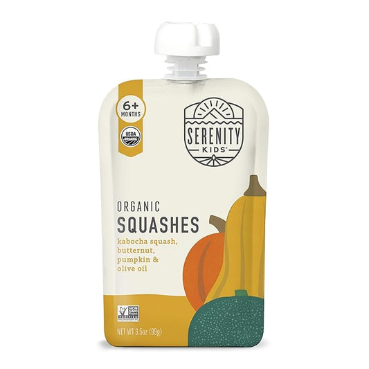 Serenity Kids 6+ Months USDA Organic Veggie Puree Baby Food Pouches | No Sugary Fruits or Added Sugar | Allergen Free | 3.5 Ounce BPA-Free Pouch | Squashes | 1 Count