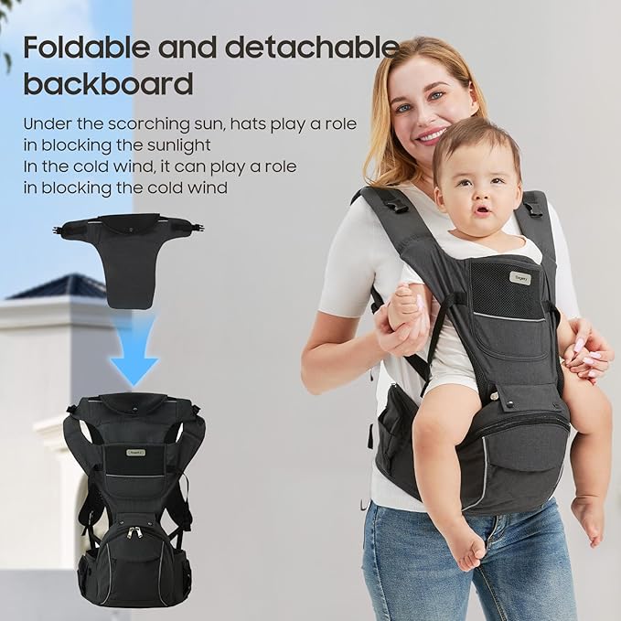 2-in-1 Baby Carrier Hip Seat - Front Back Hip Carry - Ergonomic M Seat Posture - Breathable Mesh - Newborn to Toddler 5-45 lbs