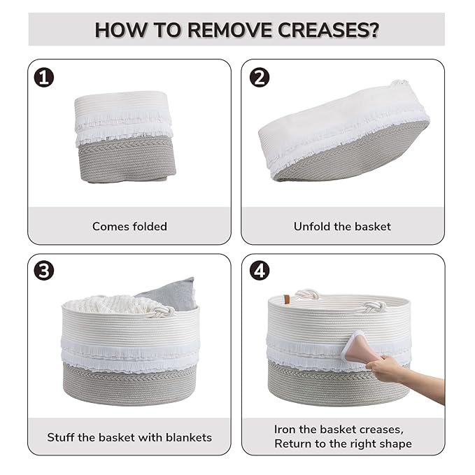 CherryNow Extra Large Rope Basket for Toys, Grey Blanket Basket for Living Room, Entryway, Nursery Laundry Baskets for Clothes, 22 x 14 inches, 83L