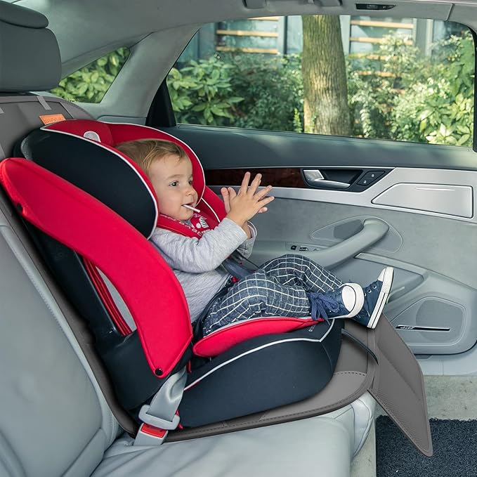 SMART ELF Car Seat Protector for Child Car Seat - Waterproof 600D Fabric Baby Seat Protectors for Non-Slip Backing Mesh Pockets for Baby and Pet, Easy Storage(Dark Gray)