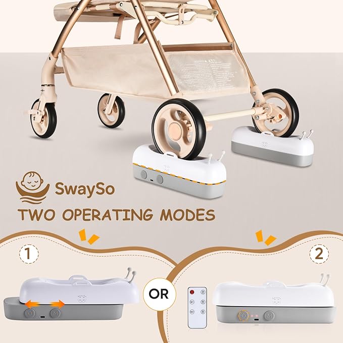 Intelligent Rocker Accessory for Baby Stroller - Automatic Soother for Peaceful Sleep - Type-C Rechargeable Cradle Roller with Adjustable Speed, Remote and Timer- Stroller Rocker & Bouncer-SwaySo