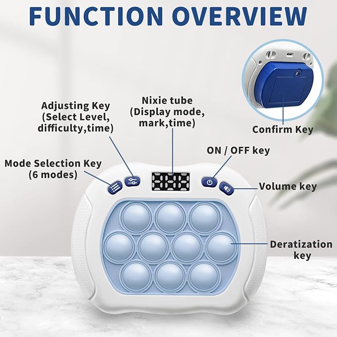 Pop Game Light Up Fidget Toy for Kids, 6 Modes LED Screen Quick Push Controller Electric Fidget Popper Game Quick Push Bubble Sensory Games Birthday Toys for Kids Lightblue