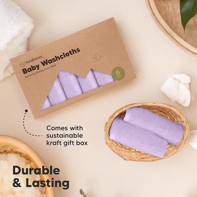 6-Pack Soft Baby Washcloths, Viscose from Bamboo - Kids, Newborn Bath Towels, Infant Shower, Toddler Reusable Face Towel, Gentle on Skin, Face Wash Cloths for Babies, 10x10 (Soft Lilac)