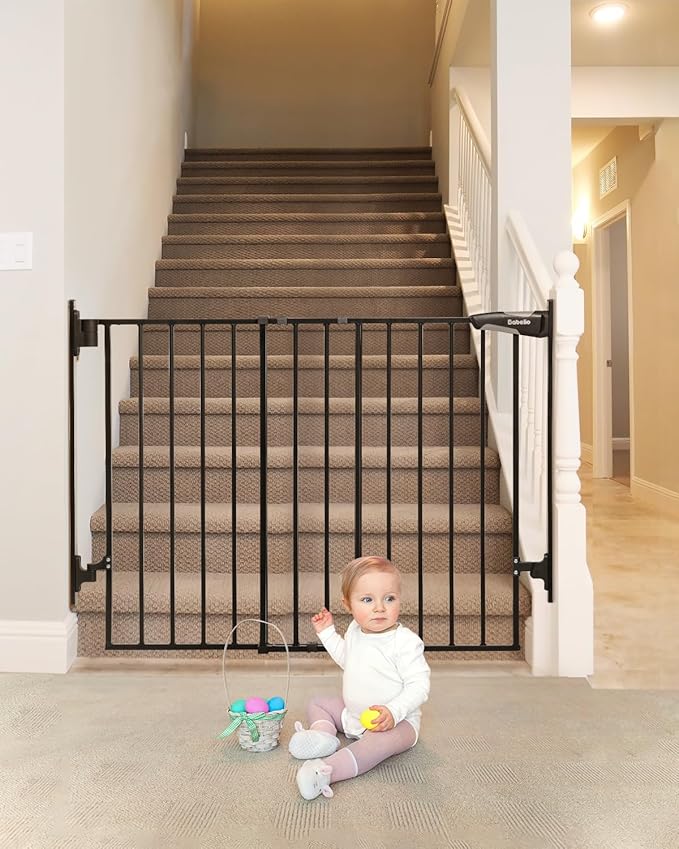 Babelio 27-45" No Bottom Bar Baby Gate with Easy Installation, 2-in-1 Auto Close Design, Suitable for The House, Stairs, and Doorways, Safety Pet Gates with Large Walk-Thru Door, Black