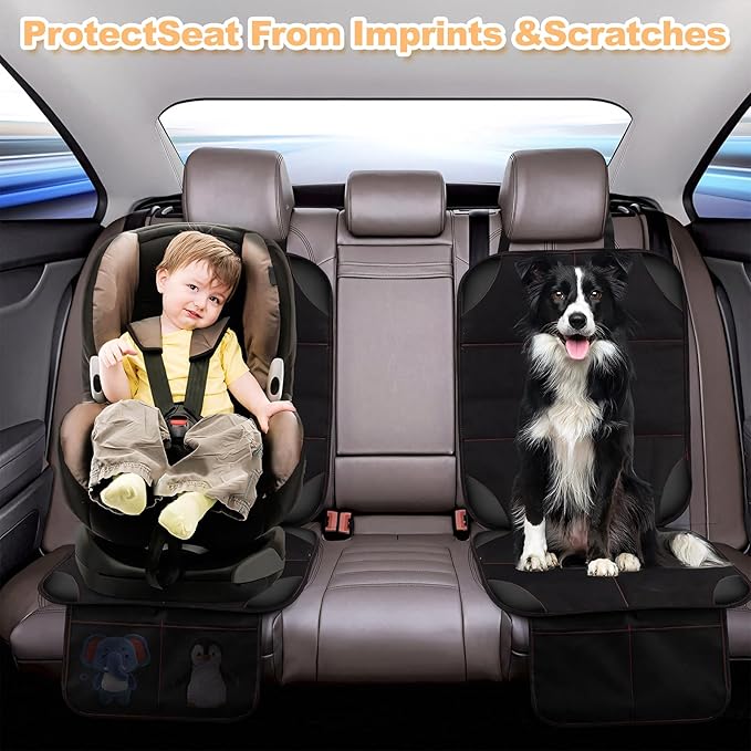 SMART ELF Car Seat Protector for Child Car Seat, 1Pack Car Baby Seat Protector with red line Design, Car Seat Mat with Non-Slip Bottom and 2 mesh Storage Pockets, Suit for Sedan, SUV, Trucks (Black)