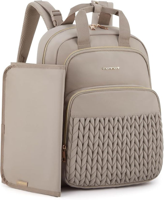 mommore Diaper Bag Small Diaper Backpack Stylish Baby Travel Backpacks with Insulated Pockets, Changing Pad, Stroller Straps