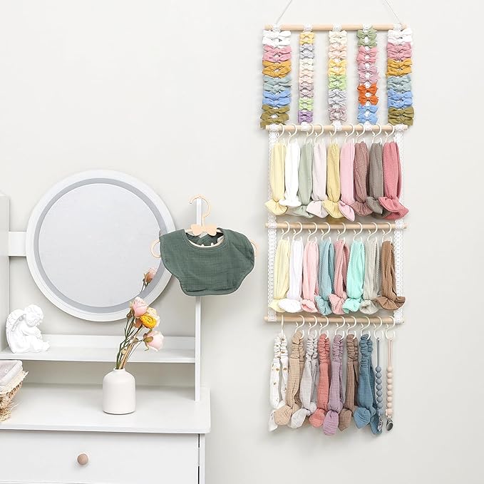 POVETIRE Headband Holder Hair Bows Organizer for Girls, Baby Headbands Hair Accessories Organizer Storage Wall Hanging Decor for Toddler Girls Room