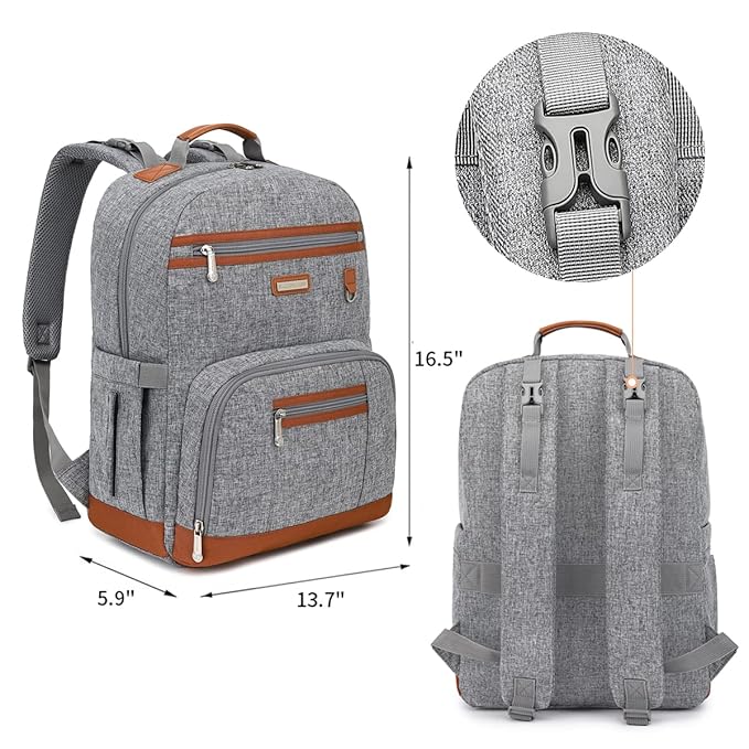 Diaper Bag Backpack, Large Baby Nappy Bags with Portable Changing Pad for Boys and GirlsMultifunction Travel Baby Bag for Moms Dads, Shower Gifts Waterproof and Stylish,Grey