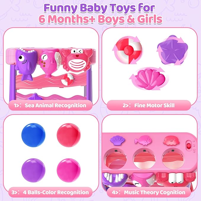 Toys for 1 2 3 Years Old, Interactive Feeding Toy with Music, Montessori Toys for Boy Girl, Musical Cause and Effect Game for 12+ Months, Christmas Birthday Gifts for Baby Toddlers Age 1-3