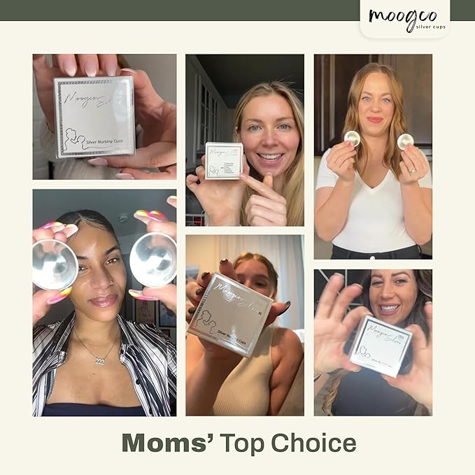 Moogco The Original Silver Nursing Cups - Nipple Shields for Nursing Newborn - Breastfeeding Essentials - Newborn Essentials Must Haves - Nipple Covers Breastfeeding - 925 Silver (X-Large)