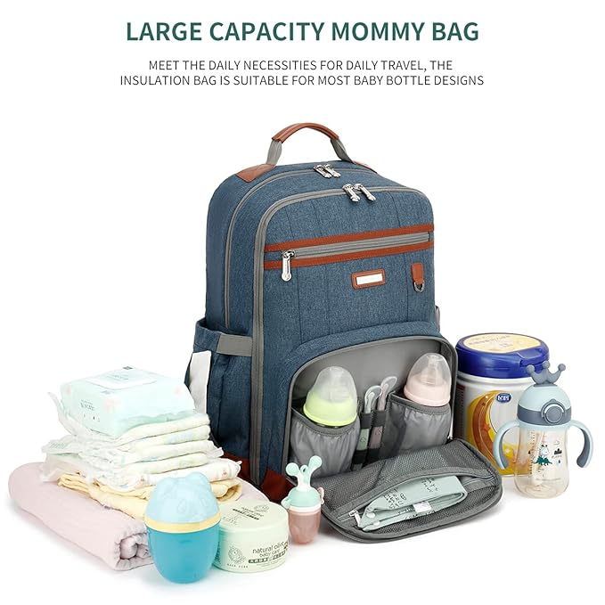 Diaper Bag Backpack, Large Baby Nappy Bags with Portable Changing Pad for Boys and GirlsMultifunction Travel Baby Bag for Moms Dads, Shower Gifts Waterproof and Stylish,Deep Blue