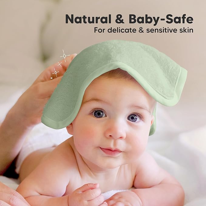6-Pack Soft Baby Washcloths, Viscose from Bamboo - Kids, Newborn Bath Towels, Infant Shower, Toddler Reusable Face Towel, Gentle on Skin, Face Wash Cloths for Babies, 10x10 (Pistachio)