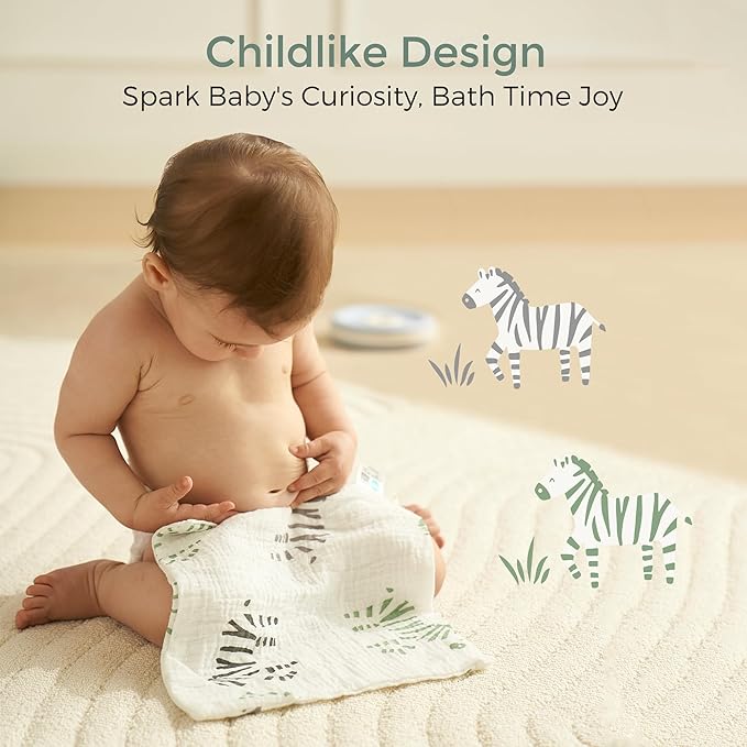 Momcozy Soft & Absorbent Baby Washcloths - 4 Layer Design| Medium Thickness| Premium Cotton for Newborns' Skin-Great for Bathing, Wiping & on-The-go Use, Shower Gift and Essential(5 Pack, 10x10 inch)