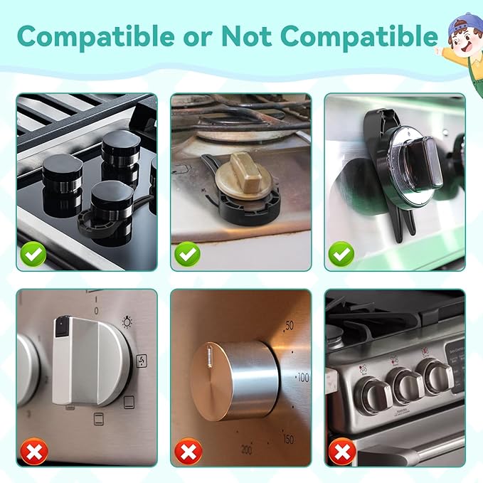 Gas Stove Knob Locks Protecting Kids and Pets; Oven Knob Covers for Child Safety (5 Pack,Black)
