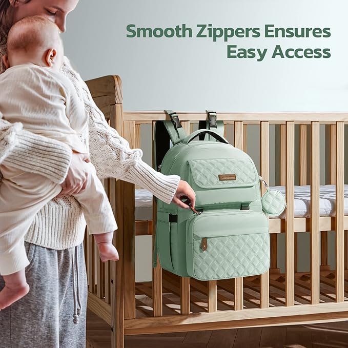 Maelstrom Diaper Bag Backpack,29L-45L Expandable Large Baby Bag for 2 Kids/Twins with Removable Cross Body Bottle Bag for Mom/Dad,Stylish Nappy Bag Gift for Boys/Girl-Mothers Day Gifts-Mint Green