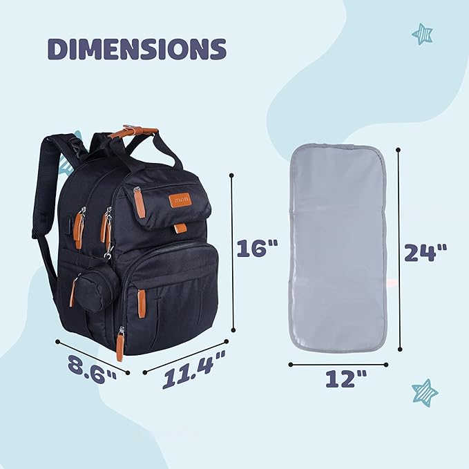 Expandable Diaper Bag Backpack for Baby Boy & Girl – 26-32L Large Capacity Travel Diaper Bag with Insulated Pockets, Changing Pad & Stroller Straps – Black