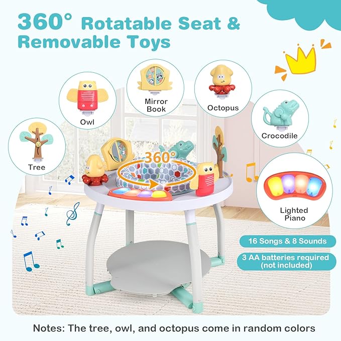 BABY JOY 5 in 1 Baby Activity Center, Baby Jumpers and Bouncers with Removable Toys, Lights & Music, 3 Adjustable Heights, Interactive Play Center for Toddlers Boys Girls 6-36 Months (White)