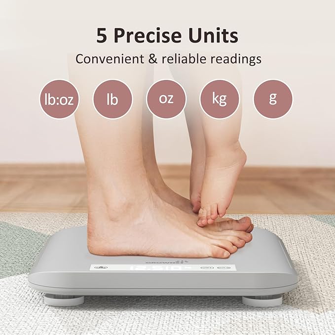Multifunctional Baby & Pet Scale - Weigh Up to 330lbs, Digital with Hold Function, Height Measurement, 5 Units, LED Screen Grey