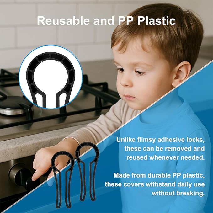 Gas Stove Knob Lock for Kids & Pets Safety,Gas Knob Lock to Effectively Prevent Accidental Touch,Easy to Install,Reusable PP Material,Fits Most Kitchen Sizes(BLACK,6PACK)