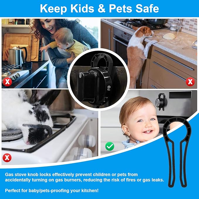 Gas Stove Knob Lock for Kids & Pets Safety,Gas Knob Lock to Effectively Prevent Accidental Touch,Easy to Install,Reusable PP Material,Fits Most Kitchen Sizes(BLACK,6PACK)