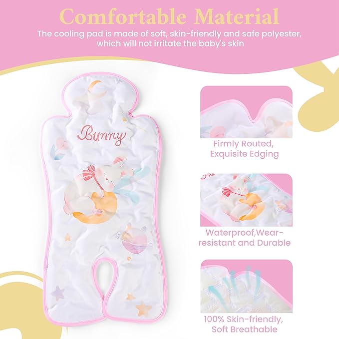 HRPR Car Seat Cooling Pad for Babies & Toddlers | Non Toxic, Soft, Breathable Cooling Mat for Car Seats, Strollers, Cribs | Lightweight, Foldable, Easy Clean Toddler & Infant Cooling Pad (Bunny)