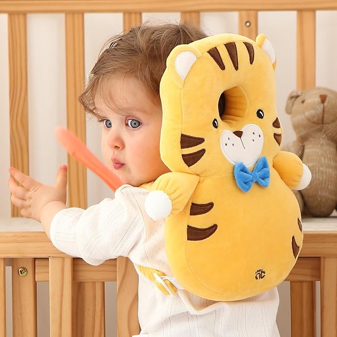 Baby Head Protector Backpack -Soft & Lightweight Pads - Prevents Bebes Backward Fall Tiger